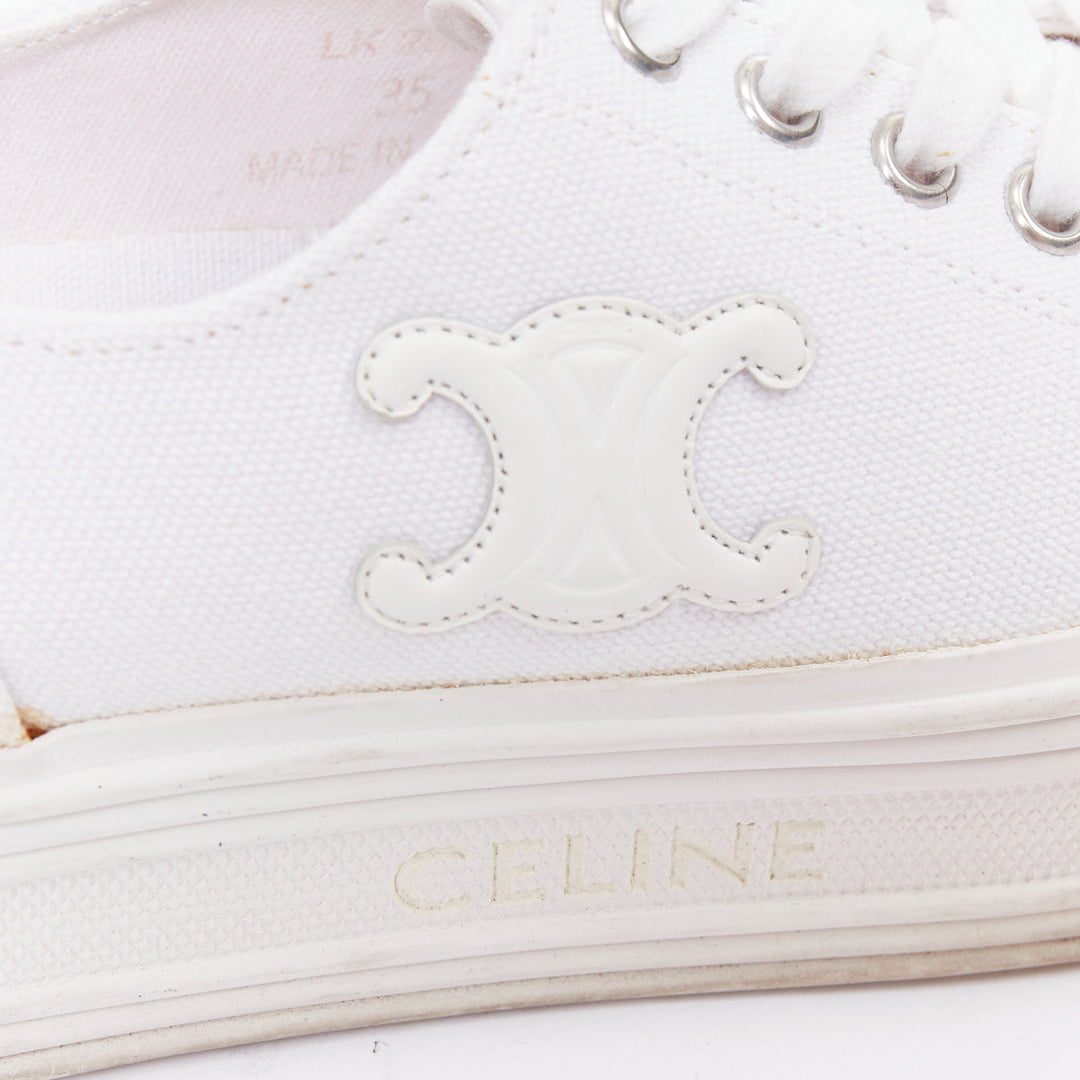 CELINE Jane Low optic white canvas leather triomphe logo platform sneakers EU35
