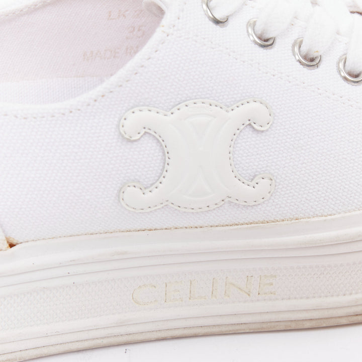 CELINE Jane Low optic white canvas leather triomphe logo platform sneakers EU35