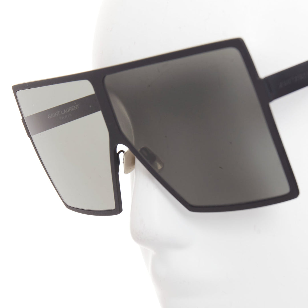 SAINT LAURENT SL182 Betty black matte surface rectangular shield sunglasses