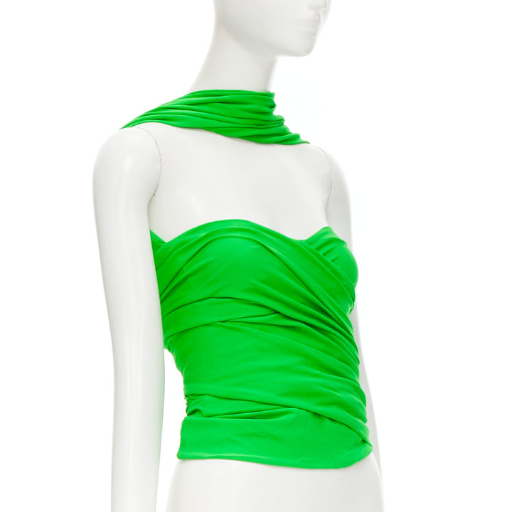 BALENCIAGA 2019 Runway green draped wrap bustier halter top FR36 S