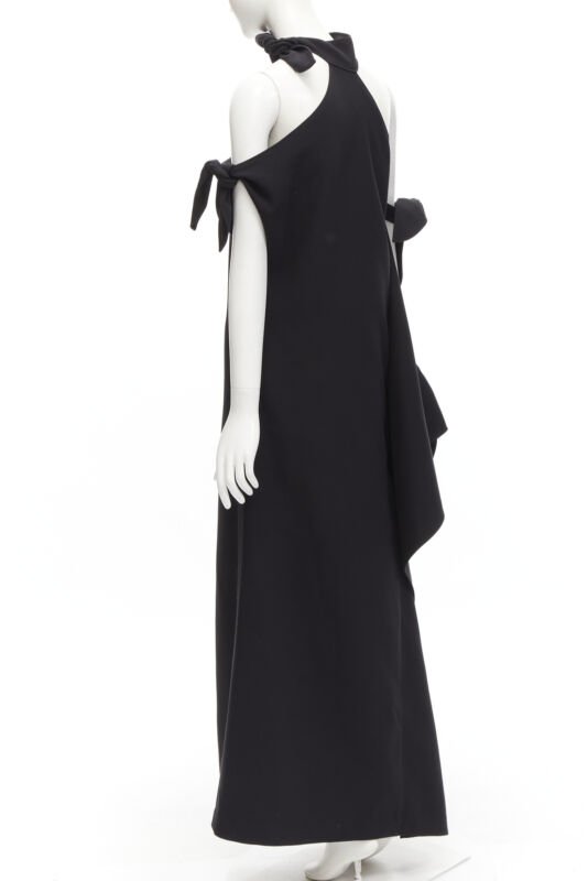 ROSIE ASSOULIN 2015 Runway black cold shoulder high slit halter gown dress US2 S