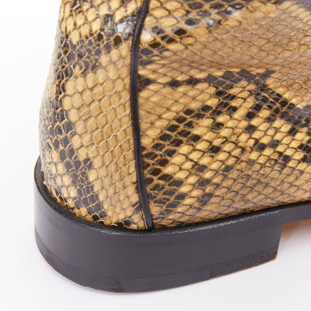 DRIES VAN NOTEN 2018 Runway leather trim snake effect square toe ankle boot EU43