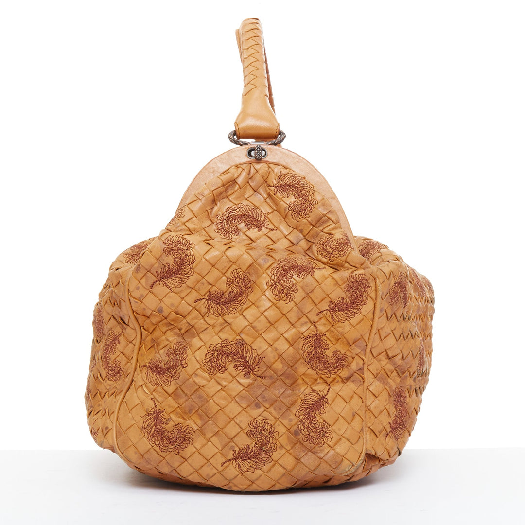 BOTTEGA VENETA 2009 Runway Duette Hobo tan brwn plume Intrecciato woven bag