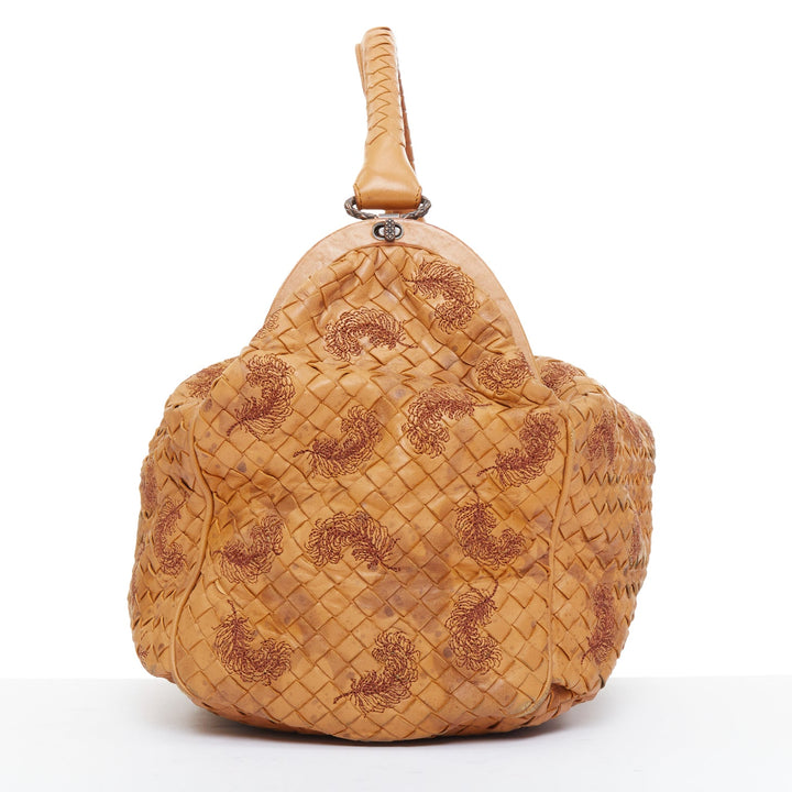 BOTTEGA VENETA 2009 Runway Duette Hobo tan brwn plume Intrecciato woven bag