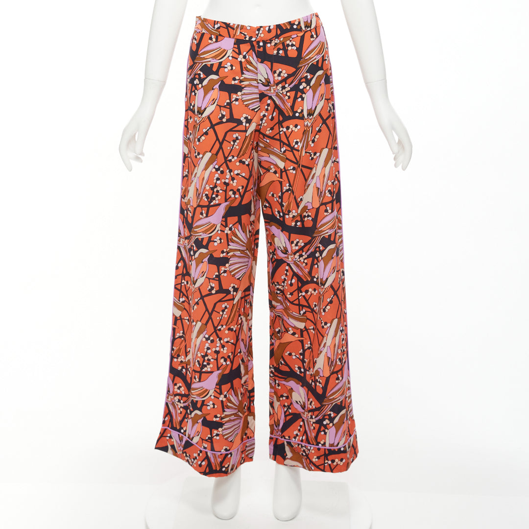 MARC BY MARC JACOBS red pink birds floral print wide leg cropped pants US2 S