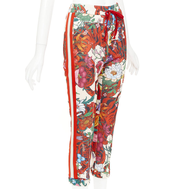 GUCCI 2018 red multicolor Flora Tiger logo web tape trackpants XS