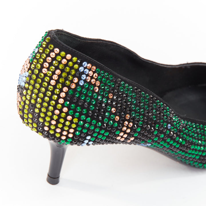 VERSACE 2015 Palazzo camouflage green rhinestone crystal Medusa pumps EU36 US6