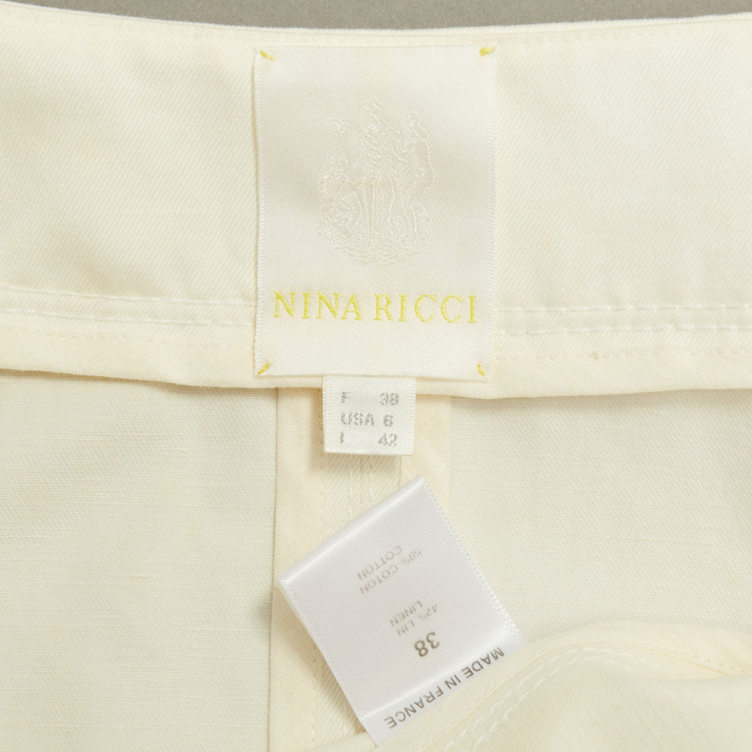 NINA RICCI 2012 ivory white floral rose applique half sleeve button coat M