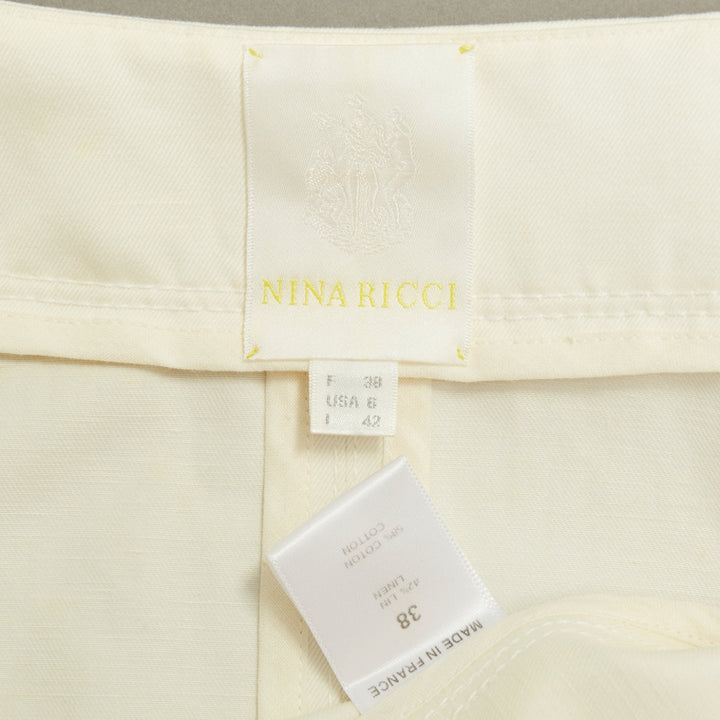 NINA RICCI 2012 ivory white floral rose applique half sleeve button coat M