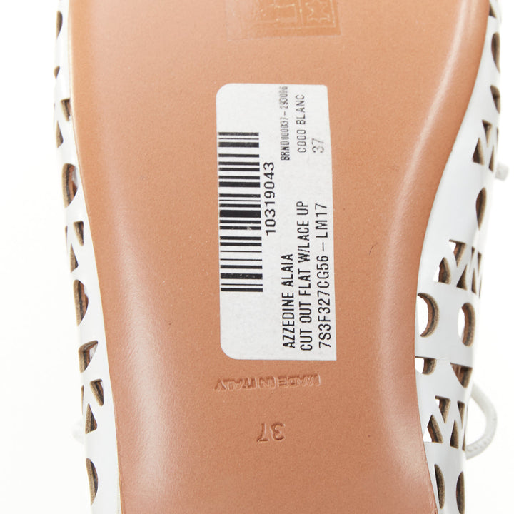 ALAIA Vienne white leather laser cut perforated lace up ballerina flats EU37