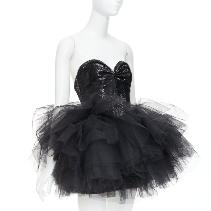 ALEXANDRE VAUTHIER black sequin sweetheart ballerina tulle skirt mini dress