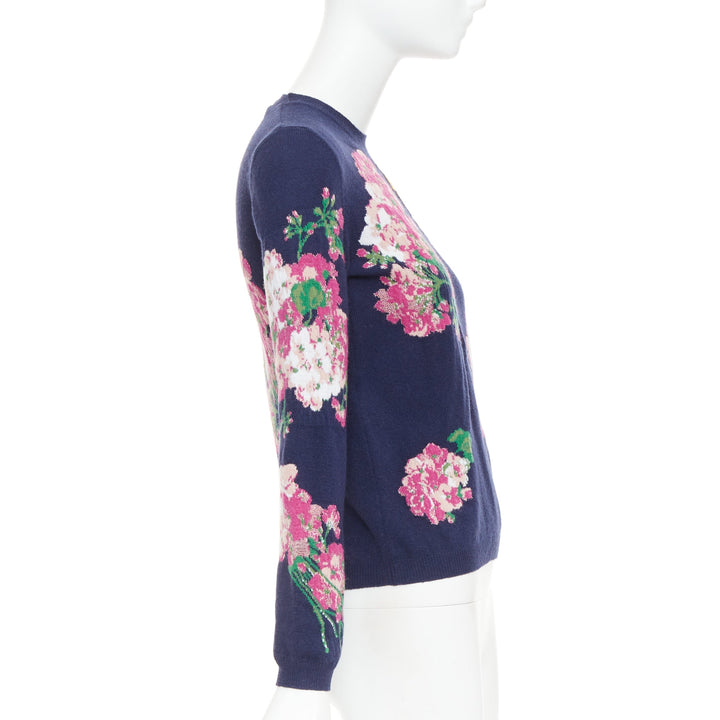GUCCI 2017navy wool Floral  Bee needlepoint embroidery sweater XS