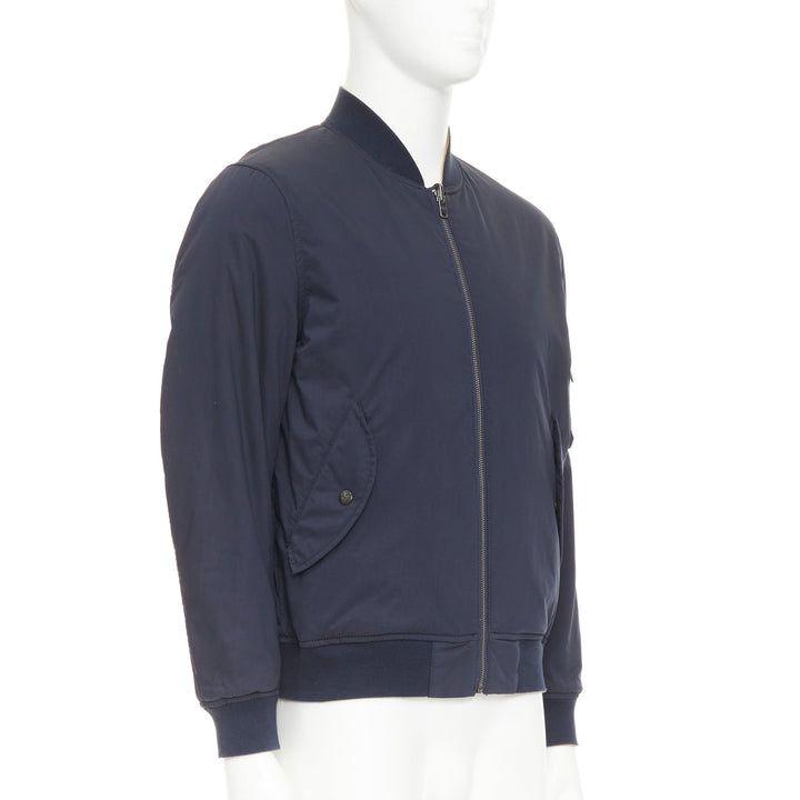 KENT AND CURWEN Reversible navy brown cotton blend zip up bomber jacket M