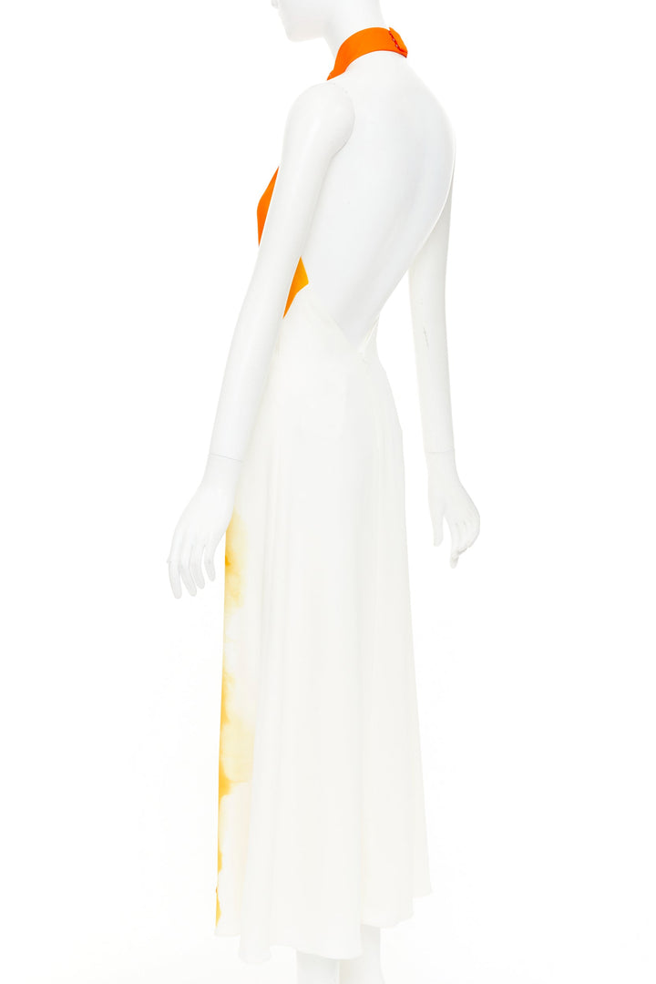 FERRAGAMO Maximilian Davis 2023 Runway orange sunset silk halter dress IT38 XS