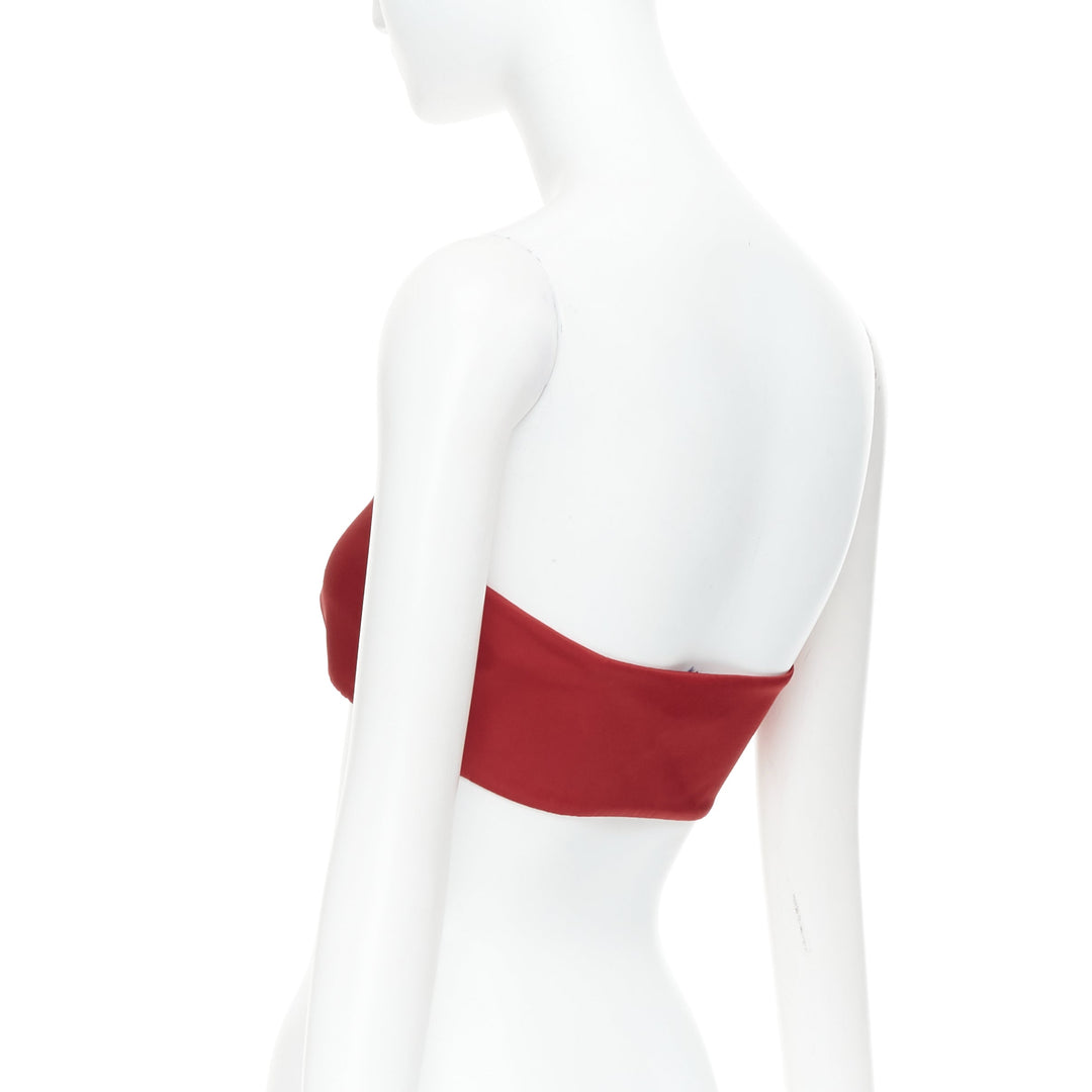 PRADA Re-Nylon red triangle logo plate strapless bustier tube top IT38 XS