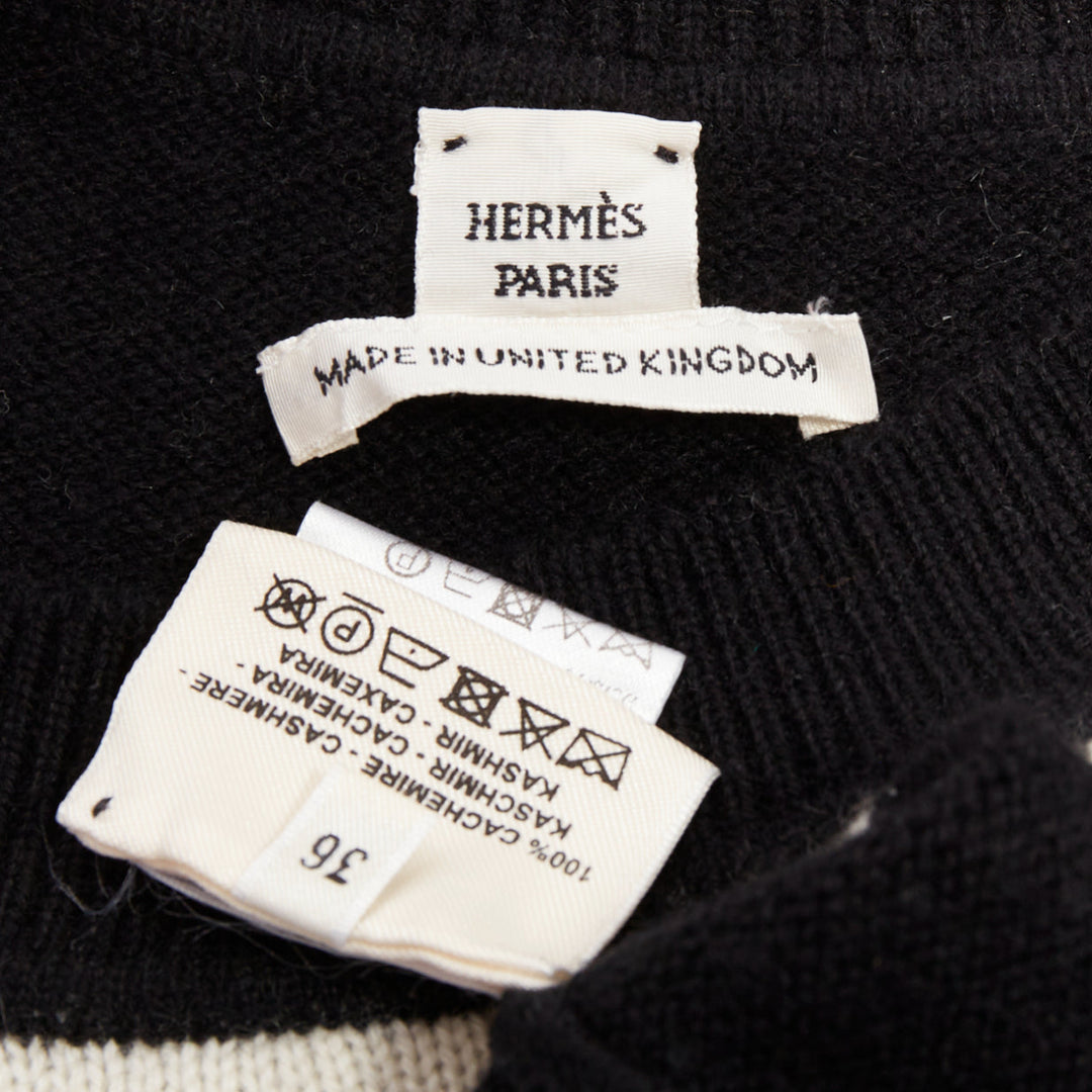 HERMES Brides de Gala 100% Scottish cashmere black white intarsia sweater FR36 S