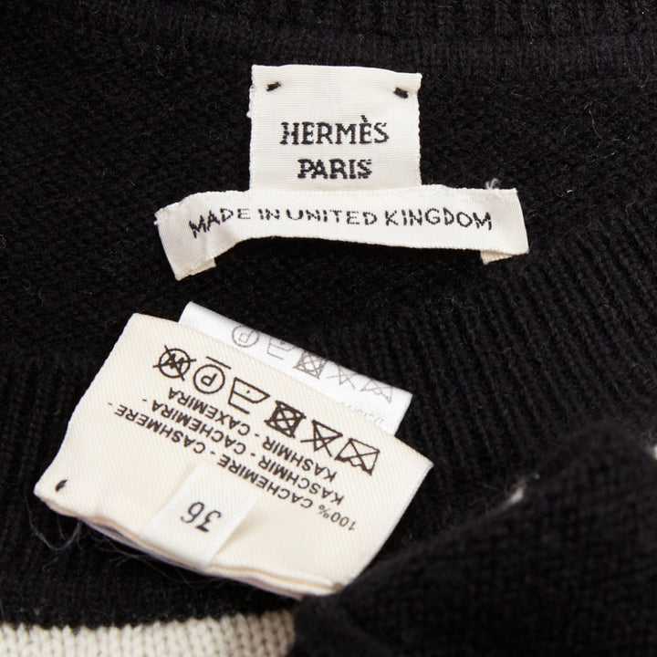 HERMES Brides de Gala 100% Scottish cashmere black white intarsia sweater FR36 S