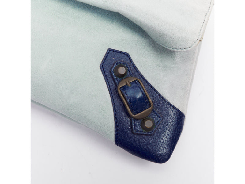 BALENCIAGA a Motocross Classic Envelope Clutch blue burgundy foldover bag