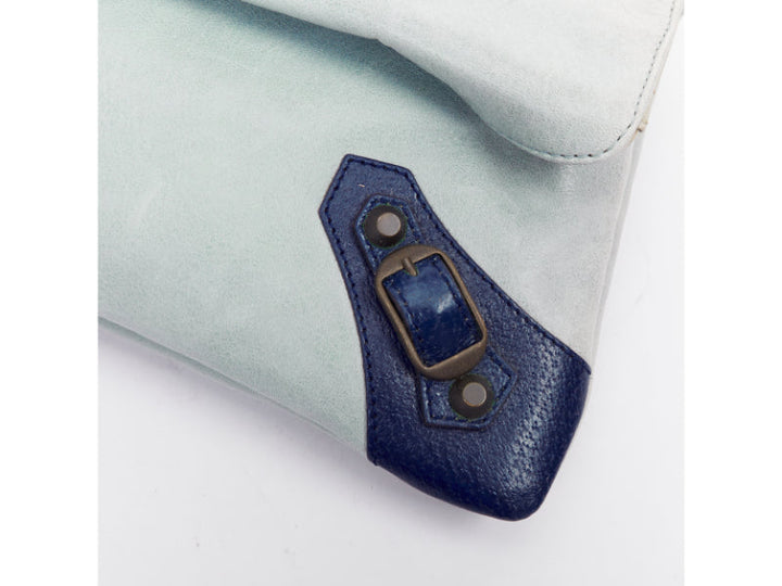 BALENCIAGA a Motocross Classic Envelope Clutch blue burgundy foldover bag