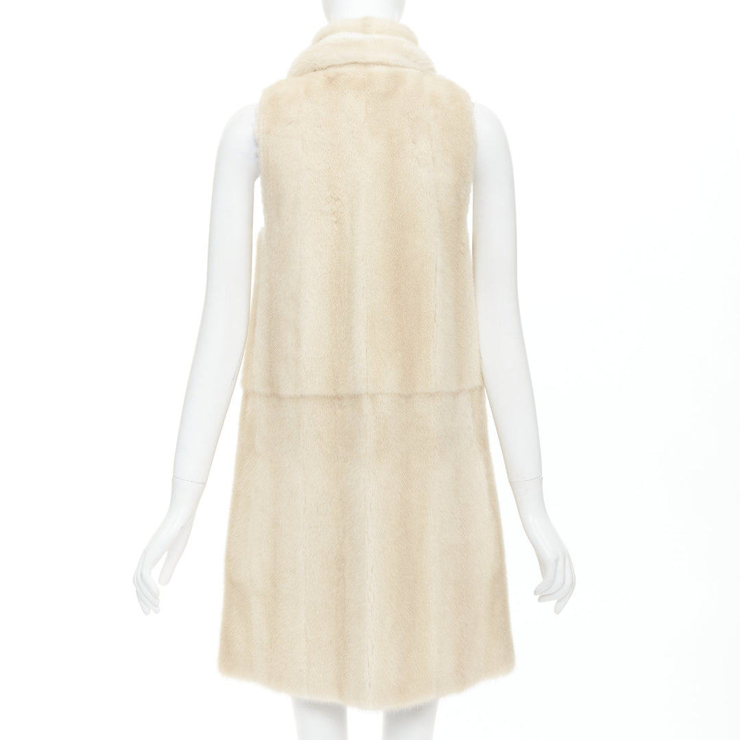 FENDI Reversible beige fur champagne gold leather metallic vest coat IT36 XXS