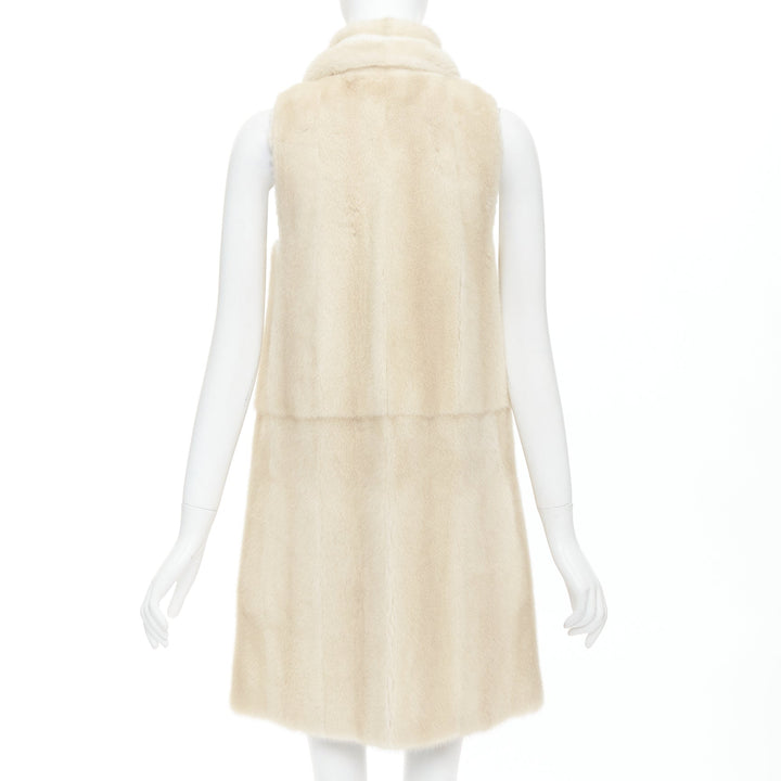 FENDI Reversible beige fur champagne gold leather metallic vest coat IT36 XXS