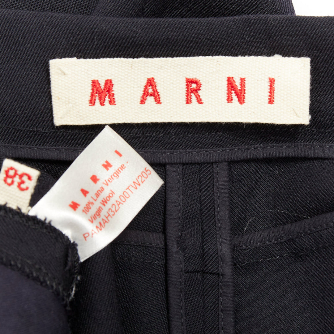 MARNI black 100% virgin wool drop crotch harem knee shorts IT38 XS