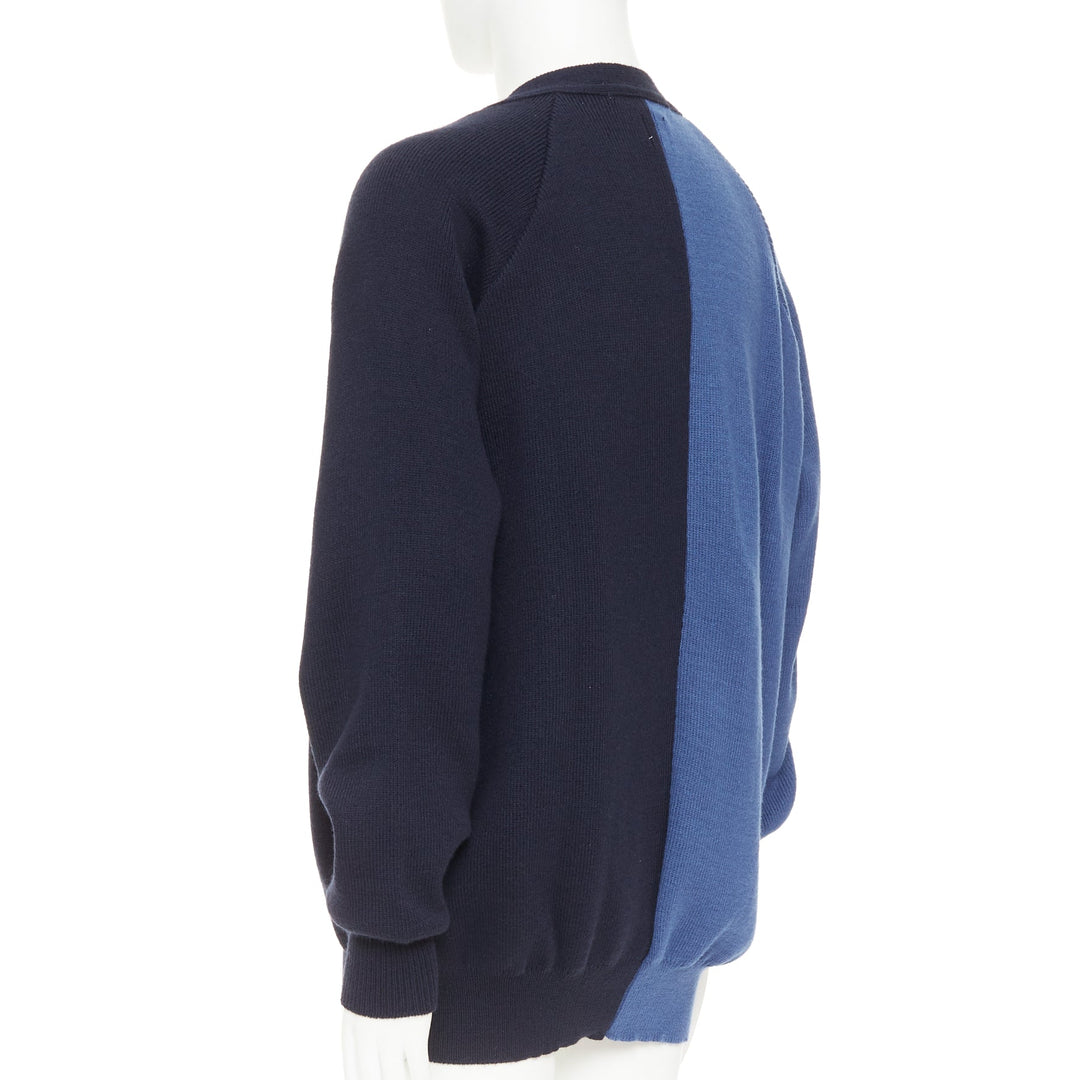 COMME DES GARCONS SHIRT navy blue two-tone button cardigan sweater XL