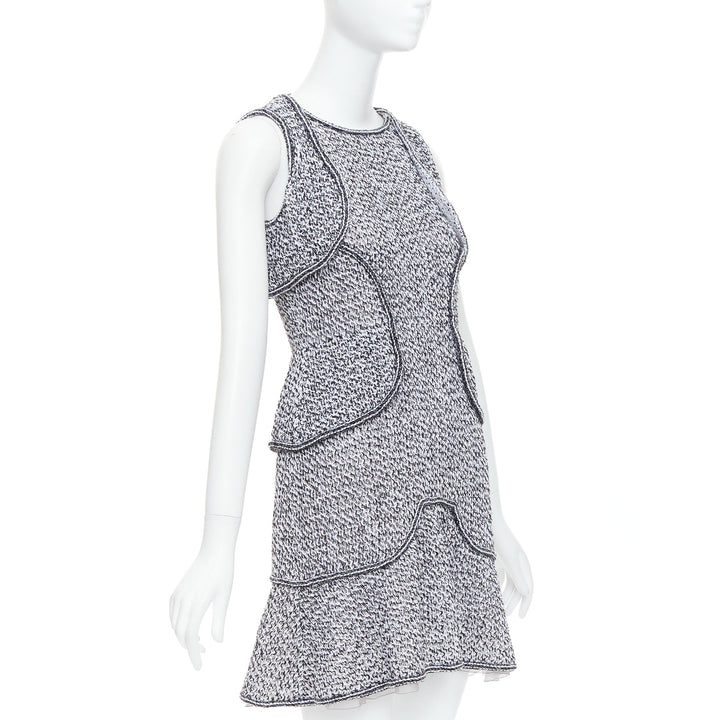 CHANEL 2015 Runway grey cotton tweed CC button ruffle dress FR36 S