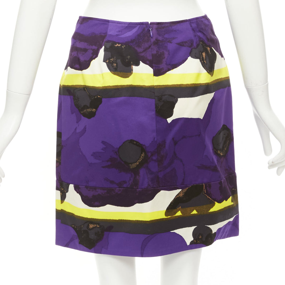 MARNI purple yellow orchid floral print cotton high waist mini skirt IT38 XS