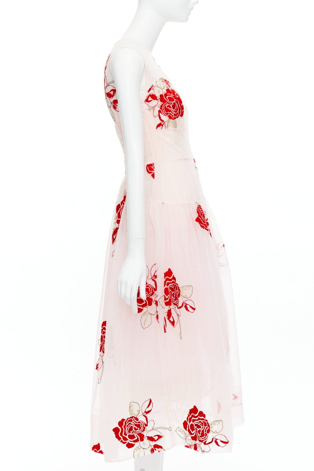 SIMONE ROCHA 2020 Runway  pink red rose floral embroidery tulle dress UK8 S