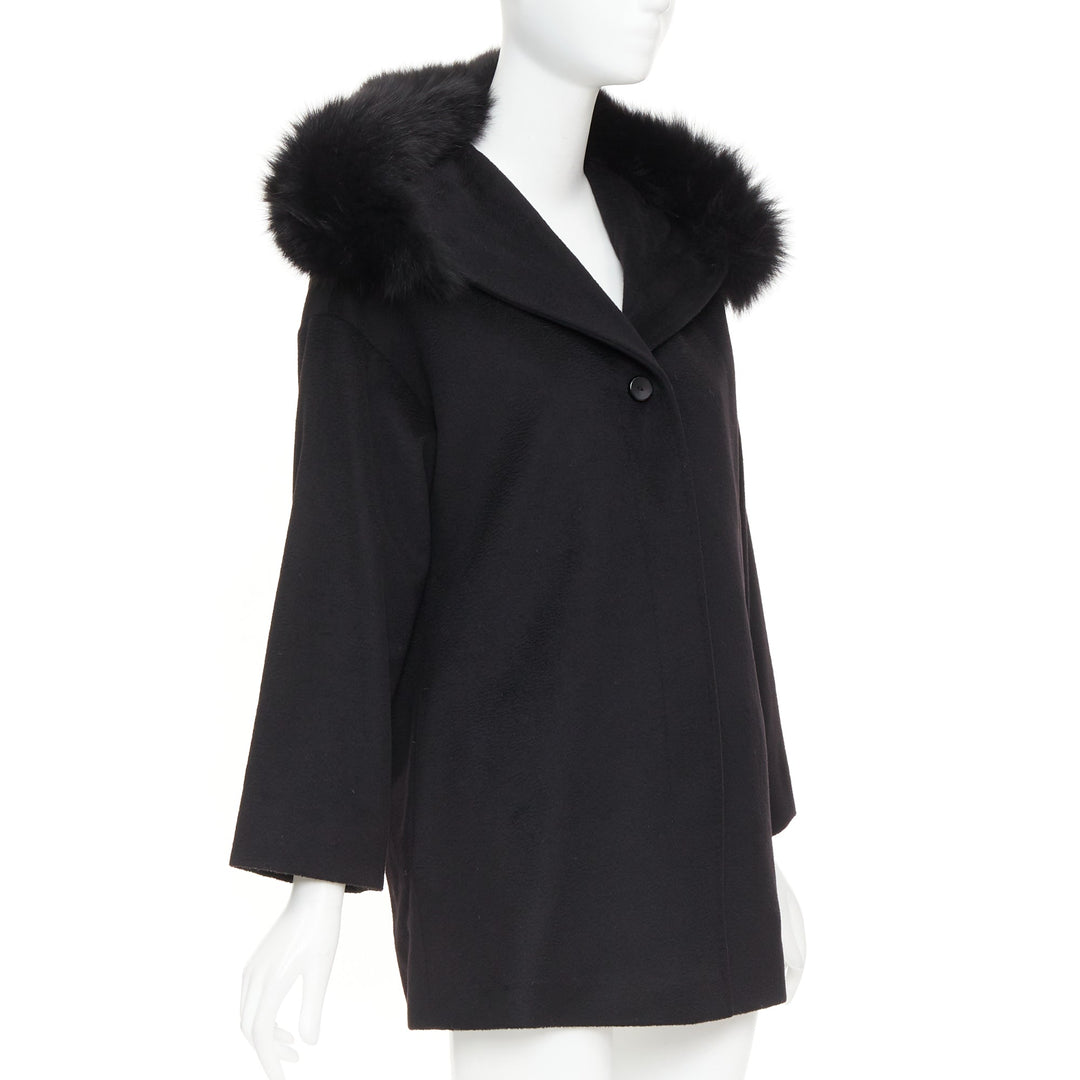 MARA STUDIO Mango virgin wool fur trim collar hood coat IT36 XXS