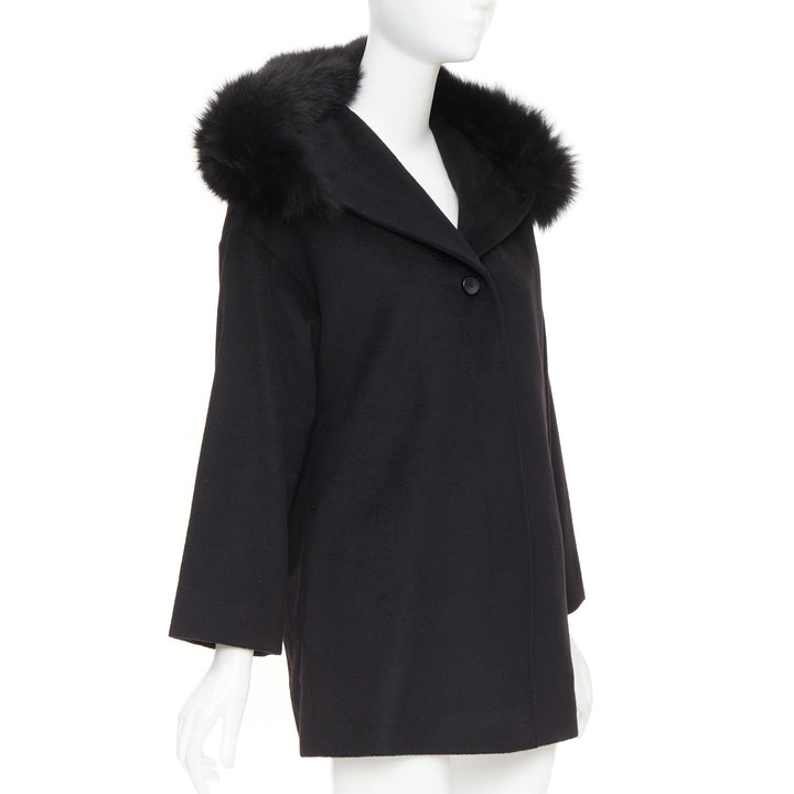 MARA STUDIO Mango virgin wool fur trim collar hood coat IT36 XXS