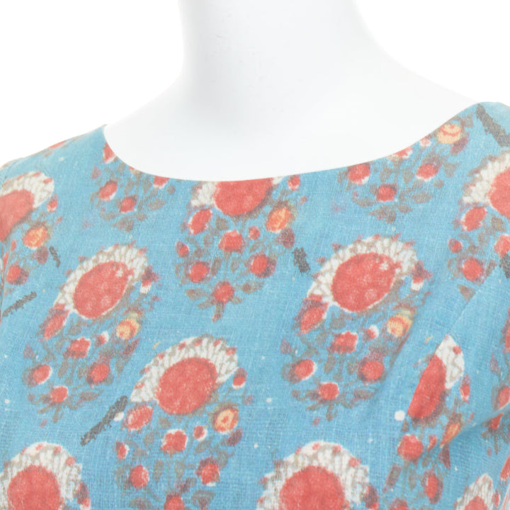 OSCAR DE LA RENTA blue red vintage print cocktail dress US0 XS Taylor Swift