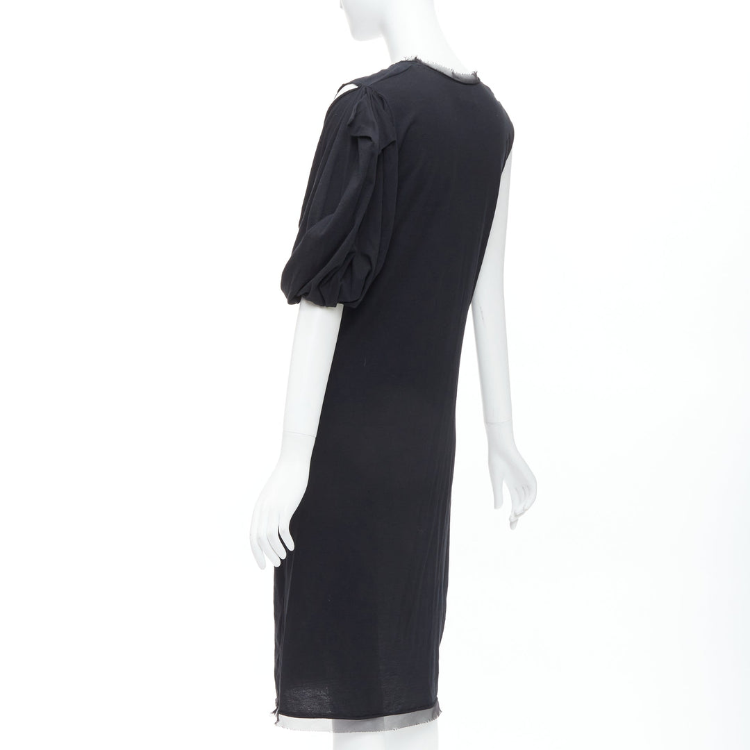 LANVIN black cotton silk trimmed asymmetric draped midi dress XXS