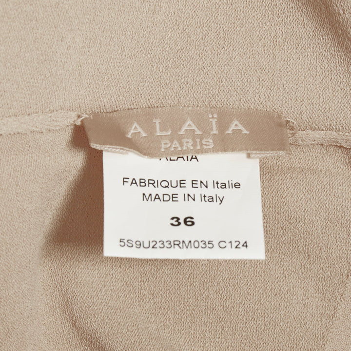 ALAIA light nude viscose blend cropped sleeved bateau neck sweater FR36 S