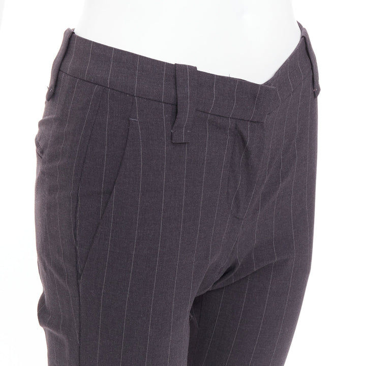 BRUNELLO CUCINELLI grey virgin wool blend pinstripe cuffed crop trousers IT38 XS