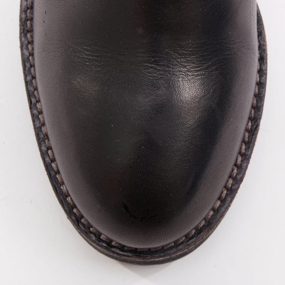 MARNI black leather silver buckle side round toe knee high boots EU37.5