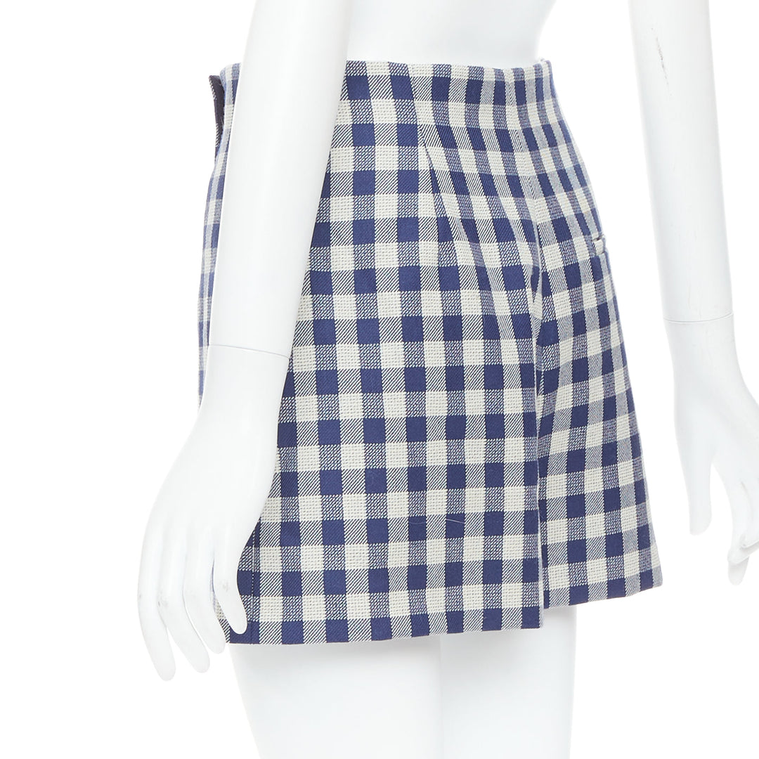 DIOR 100% virgin wool blue cream check mini skort shorts FR36 S