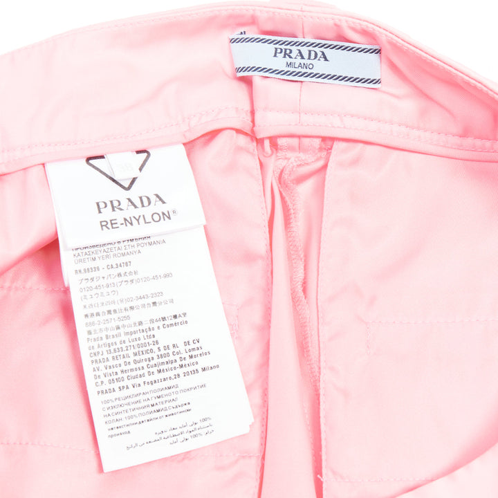 PRADA 2021 Re-Nylon pink triangle logo mini pouch high waist shorts IT38 XS