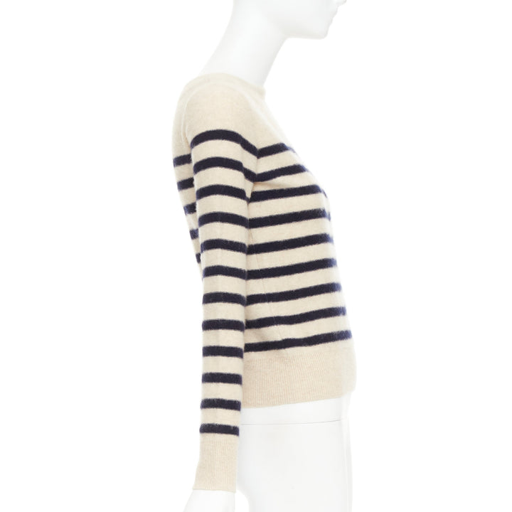 VINCE 100% cashmere Breton nautical striped long sleeve boat neck sweater XXS
