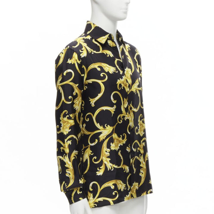 VERSACE 100% silk black gold Barocco flora print relaxed shirt EU38 S