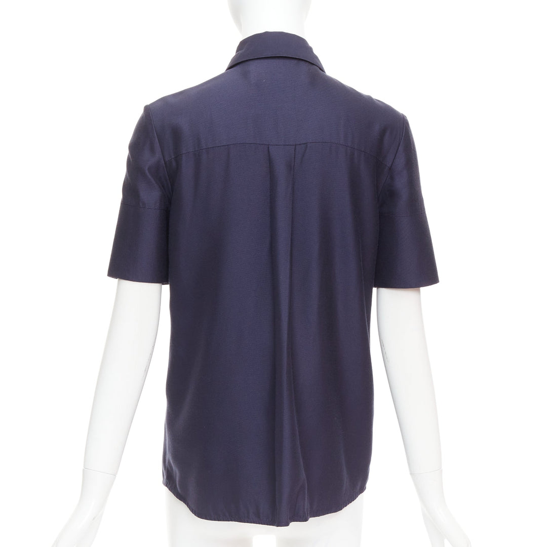VVB VICTORIA BECKHAM navy black trimmed boxy utility shirt UK6 S