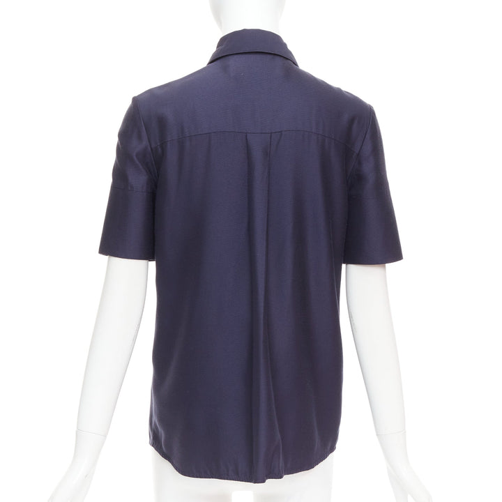 VVB VICTORIA BECKHAM navy black trimmed boxy utility shirt UK6 S
