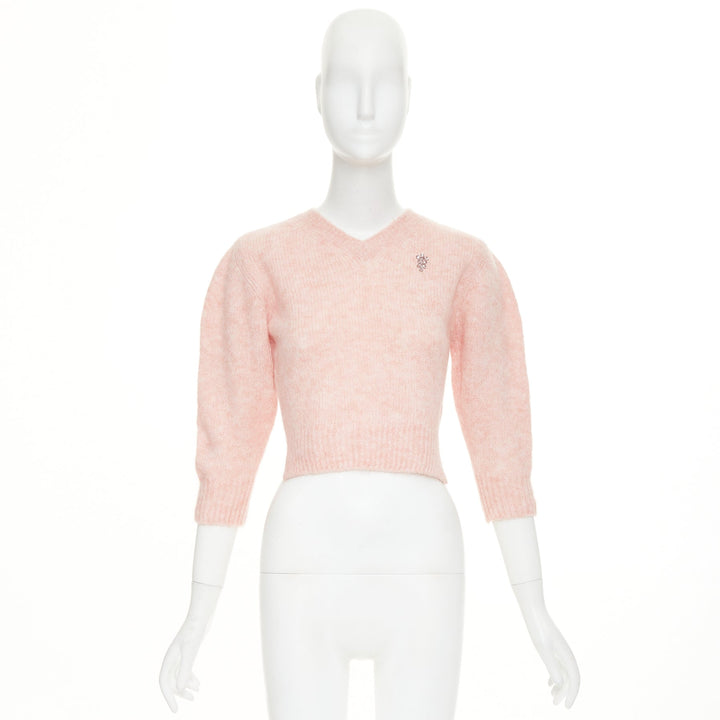 SIMONE ROCHA 2024 rose pink baby alpaca wool crystal embellished crop sweater S