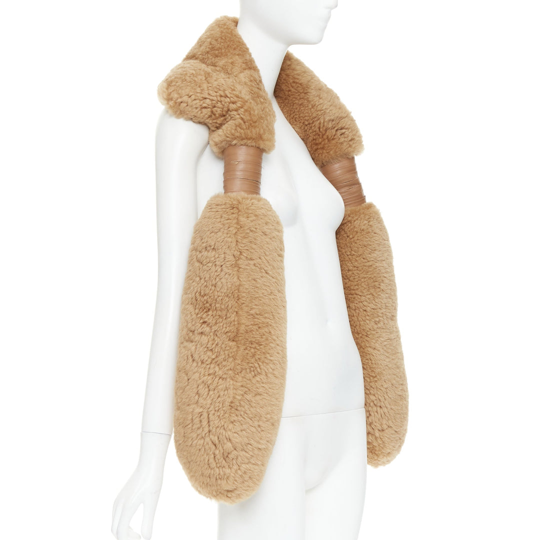 rare BOTTEGA VENETA 2021 Runway icelanding shearling wrap statement stole scarf