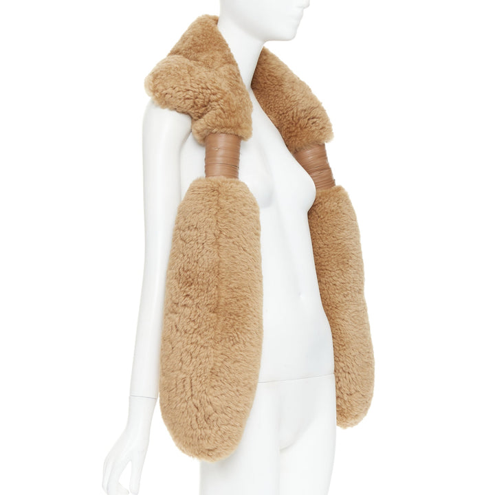 rare BOTTEGA VENETA 2021 Runway icelanding shearling wrap statement stole scarf