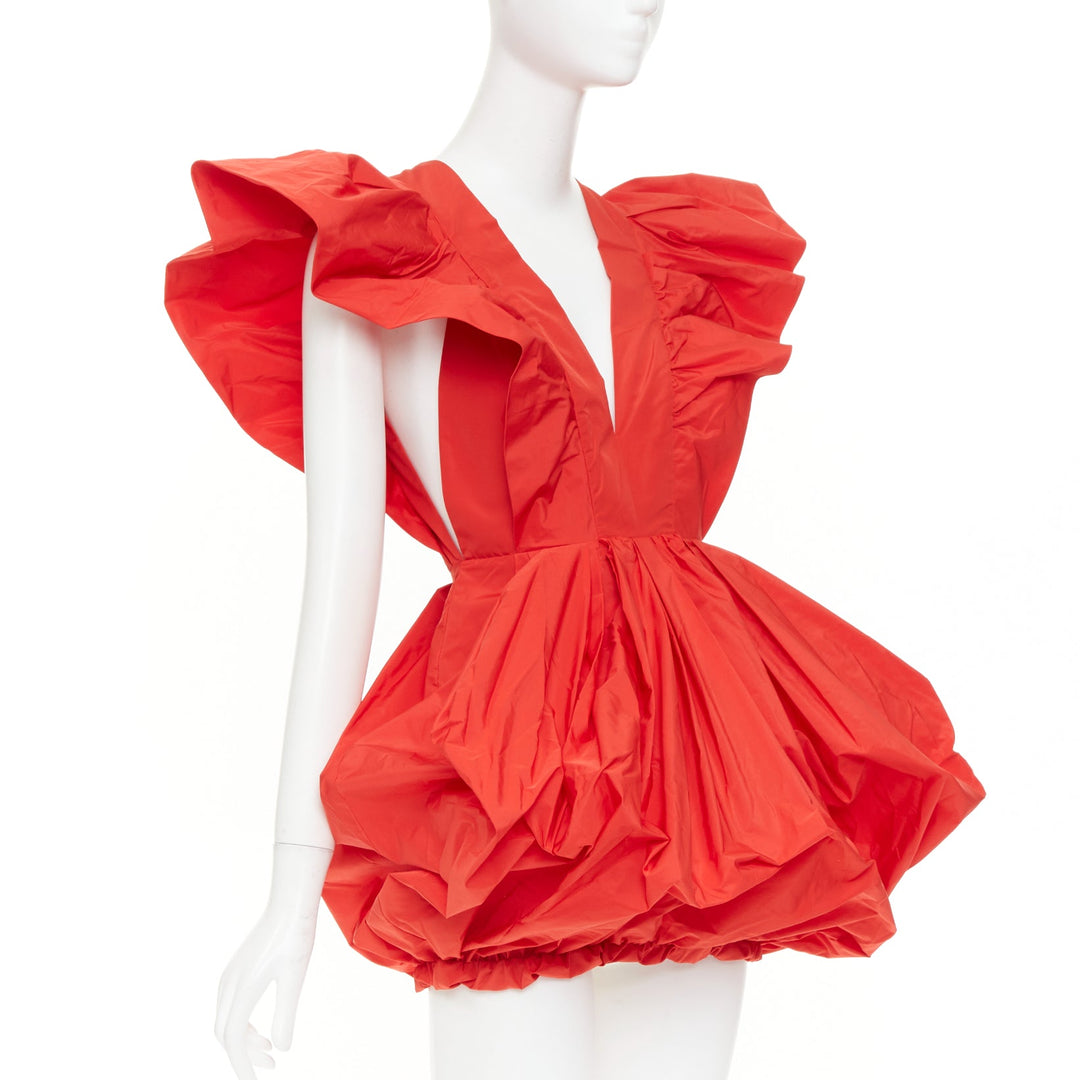 PHILOSOPHY DI LORENZO SERAFINI red taffeta puff ruffle balloon dress IT40 S