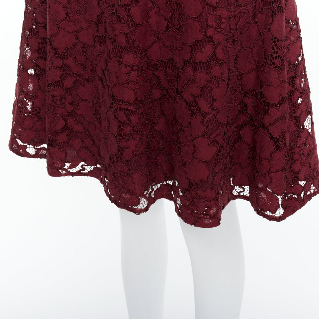 OSCAR DE LA RENTA 2016 burgundy lace sheer sleeves fit flare dressUS0 XS