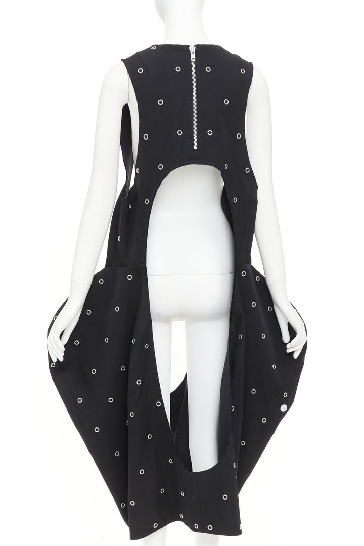 rare COMME DES GARCONS 2019 Runway wool silver grommet cut out pannier dress S
