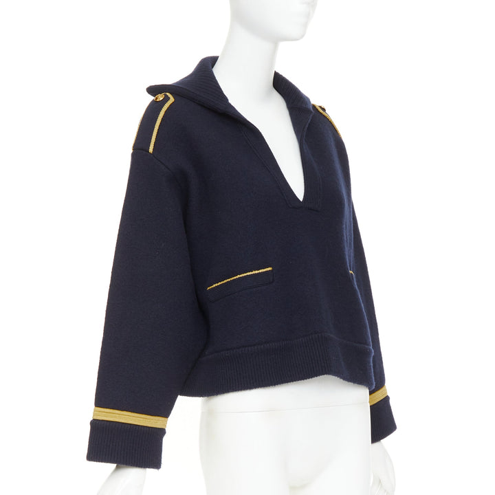 CELINE Cropp Military Vareuse wool gold trim Triomphe sailor collar pullover M